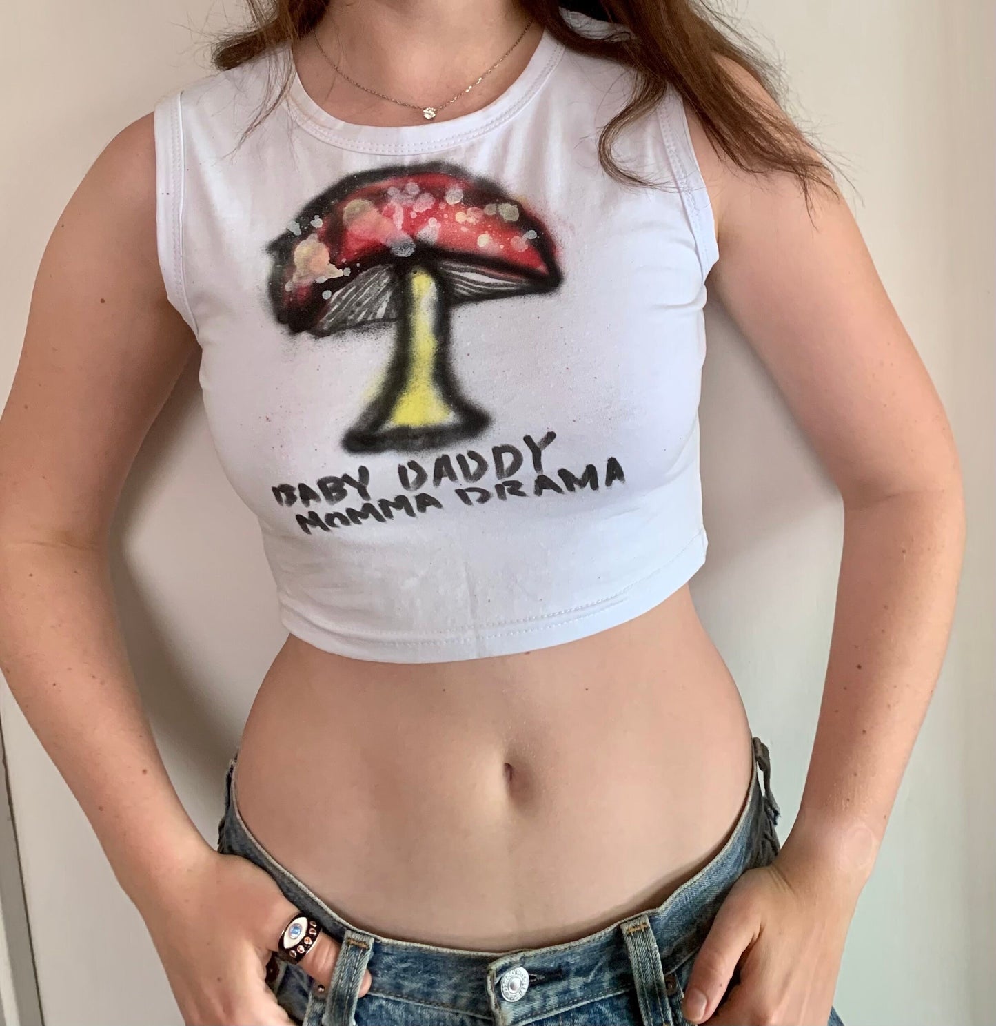 Graffiti mushroom Hand Painted Crop Top