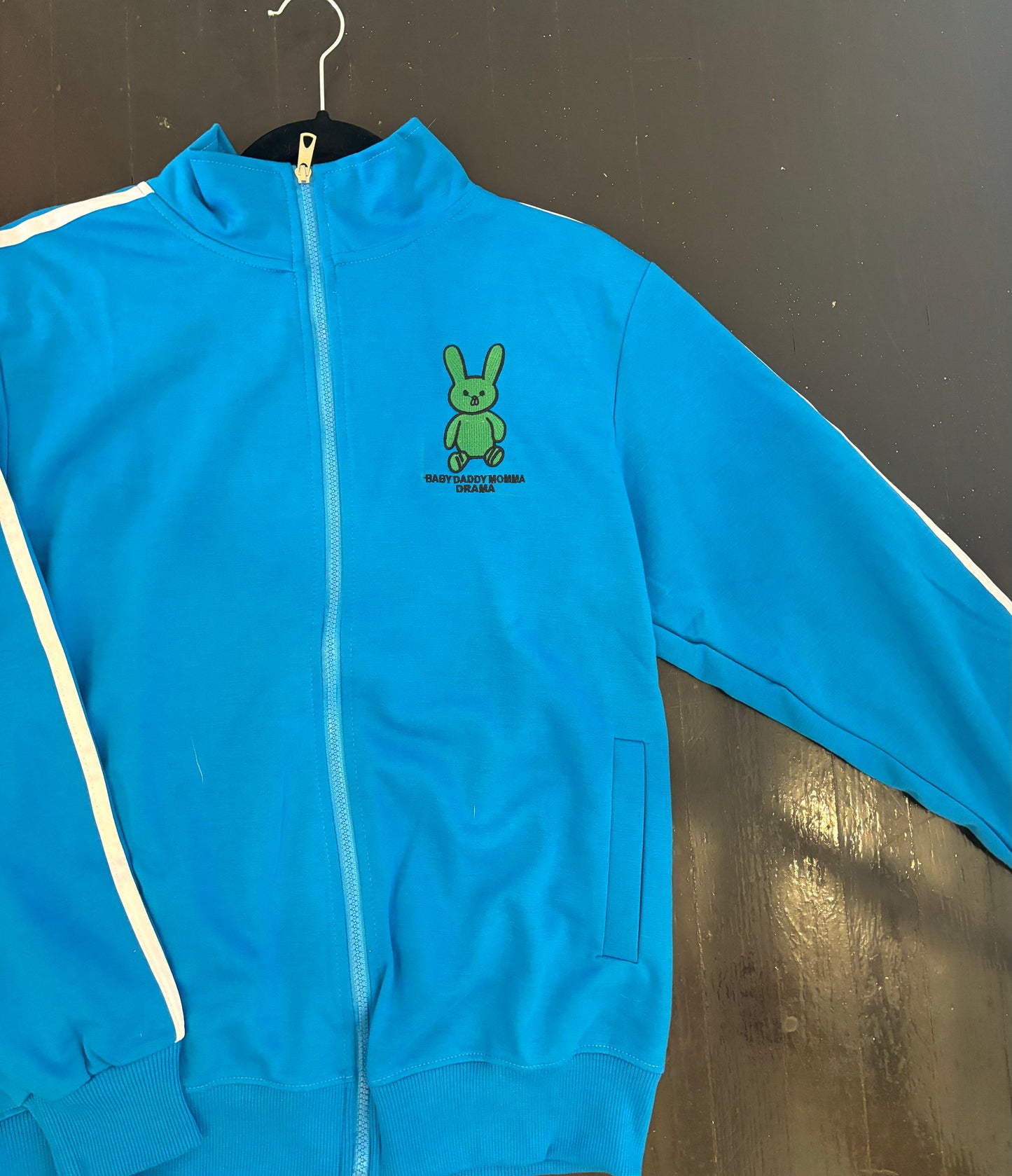 Baby Daddy Momma Drama Black track suit jacket in Blue