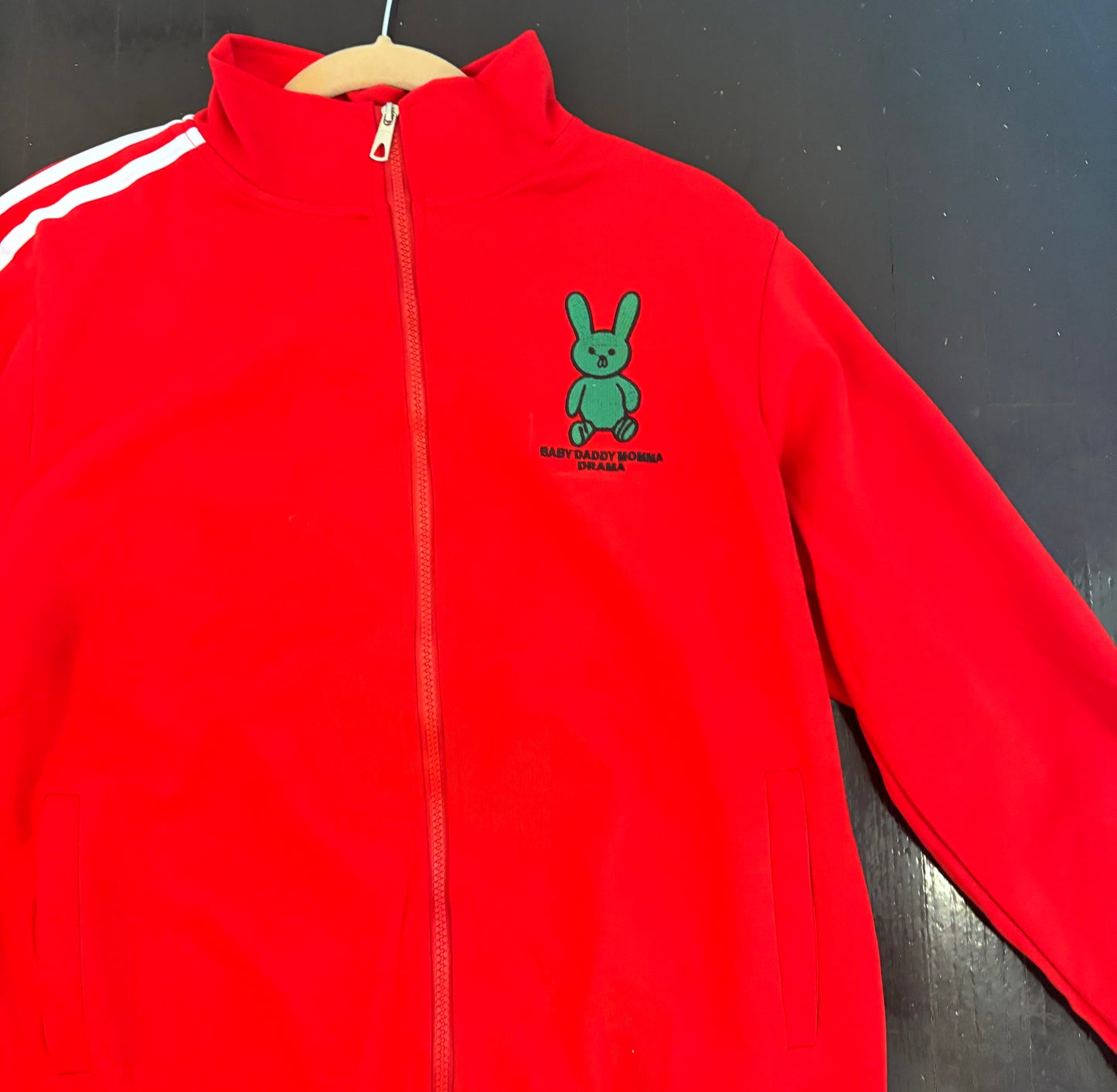 Baby Daddy Momma Drama Black track suit jacket in Red