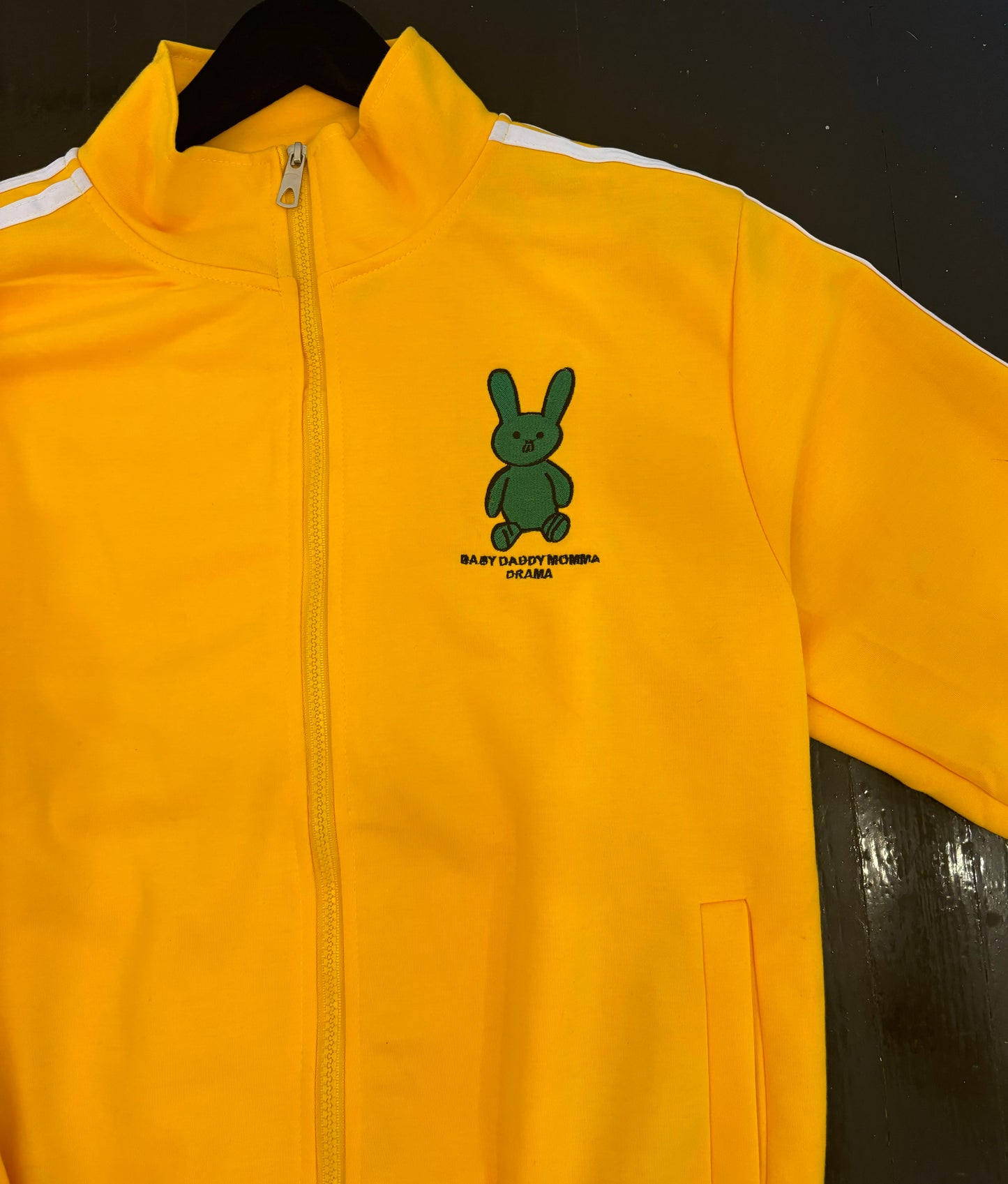 Baby Daddy Momma Drama Black track suit jacket in Yellow