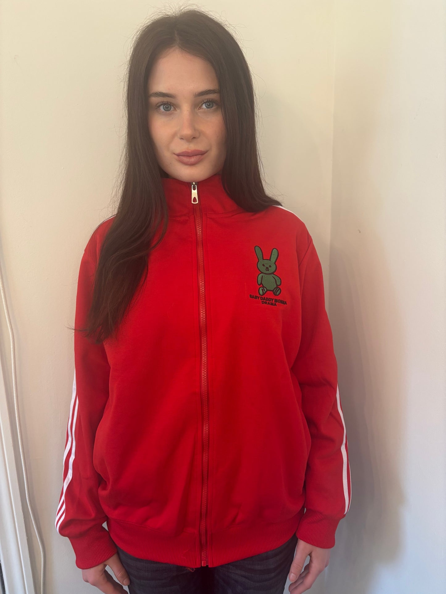 Baby Daddy Momma Drama Black track suit jacket in Red